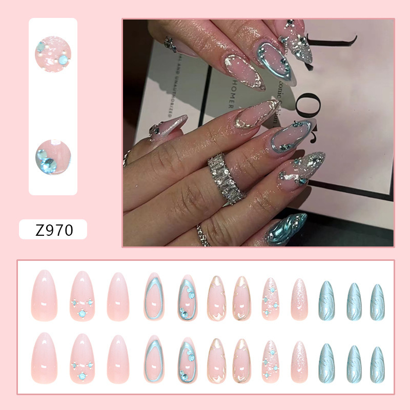 Patrón de perlas blancas de diamantes hechos a mano Uña al por mayor| Glue manicure blanqueador| Perforación de alto nivel