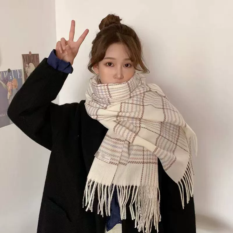 Winter demi-season scarf, knitted universal keep warm cloak made of faux fur, high-quality style, Korean style