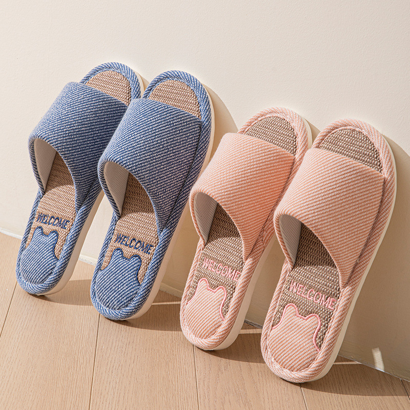 Linen Slippers Men's Breathable Indoor Home Non-slip Soft Bottom Sweat-absorbent Spring and Autumn Four Seasons Cotton Linen Cloth Shoes for Women