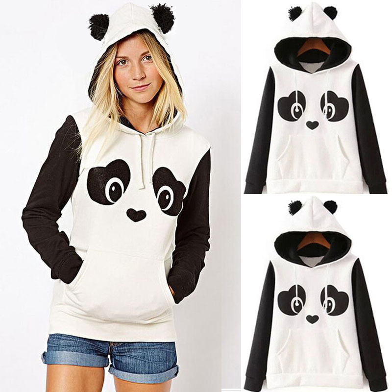 Europa y América transfronteriza Otoño e Invierno Venta caliente hippie lindo Panda impreso fleece blanco y negro contraste color suéter de las mujeres