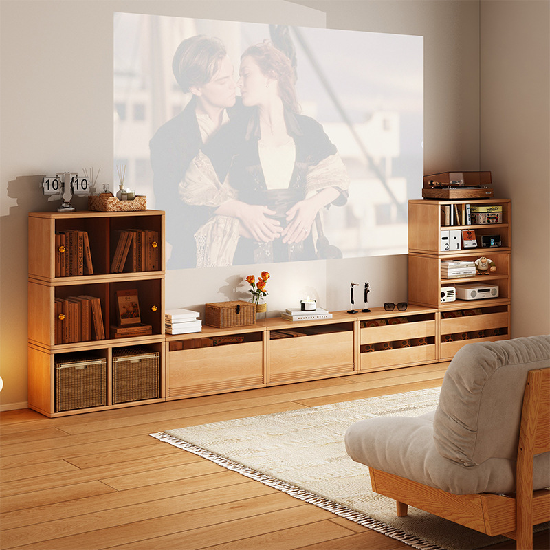 Tv Cabinet Living Room Home Free Combination Grid Cabinet Wood Light Luxury Multi-Functional Storage Storage Integrated Cabinet Floor Cabinet