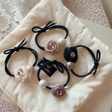 气质复古网纱镶钻头绳高弹力珍珠皮筋女扎头发马尾发绳高级感发饰