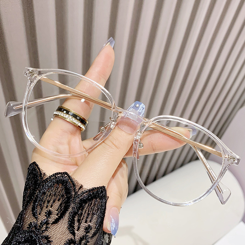 ファッショナブルな抗青色光メガネインターネット有名人金属足ワイヤー人気のパーソナライズされたフラットミラーラウンドフレーム学生完成近視メガネ|undefined