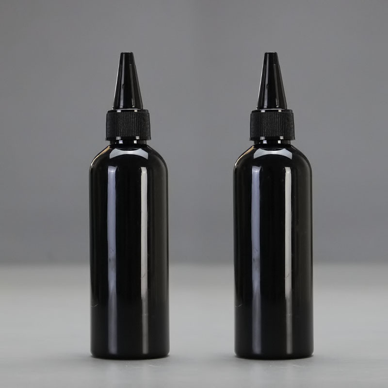 En stock 100mL botella puntiaguda botella de plástico PET transparente botella de boca pequeña botella de boca puntiaguda botella de pigmento pintado