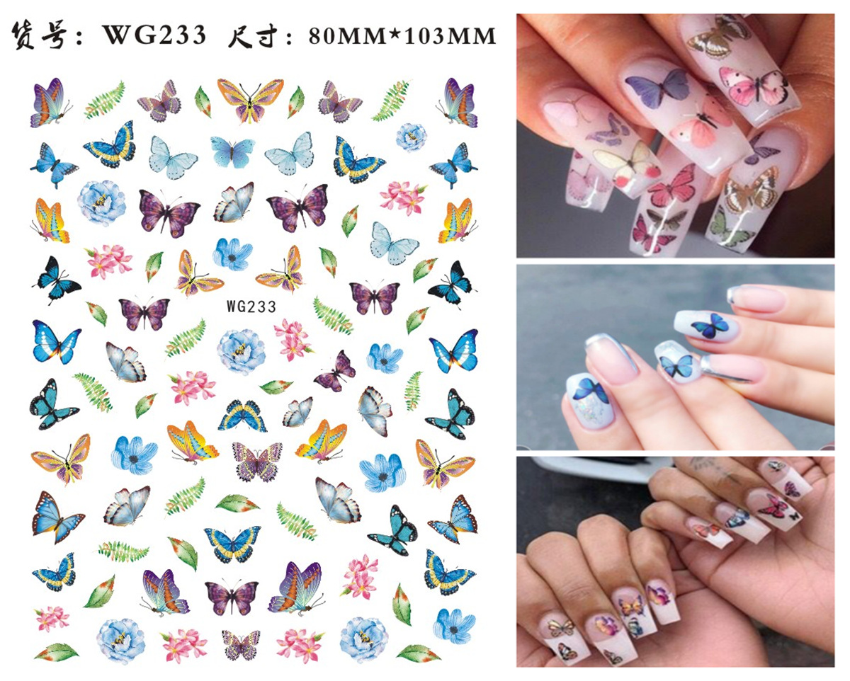 Nuevos productos de primavera de color mariposa pegatinas de manicuras de comercio electrónico transfronterizo pegatinas de manicuras mariposa WG1300-1311