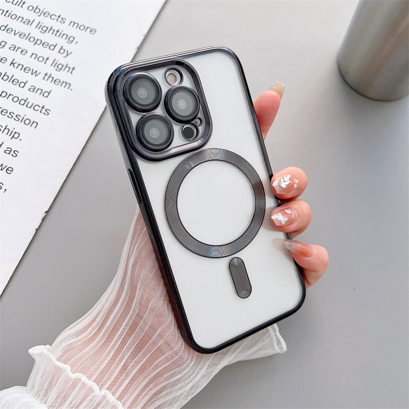 Aplicable para Apple 15 funda para teléfono móvil 16 imán iphone14 orificio fino 12promax cubierta protectora de magnetico galvanoplastia