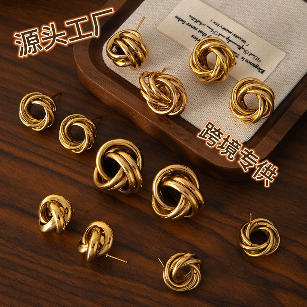 Европейские и американские ретро-металлические высокотекстурные янтарные серьги-гвоздики женщины высокого уровня титановой стальной моды нишевые серьги женского производителя оптом