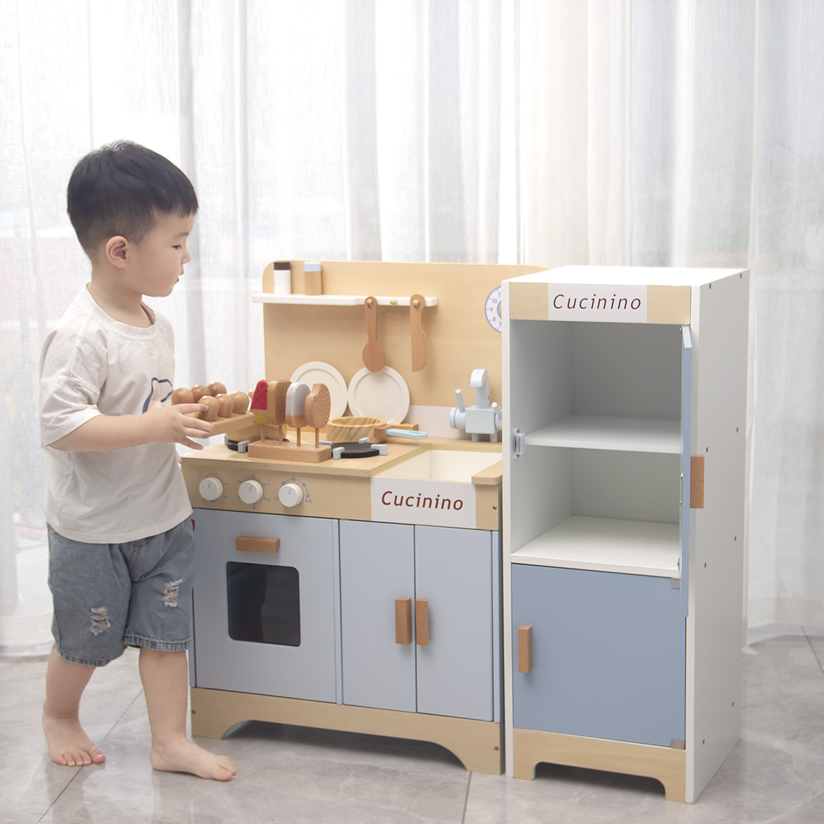 Estilo alemán gran simulación cocina refrigerador olla conjunto combinación niños y niñas jugar a las casitas al vapor Zhu juguetes para niños