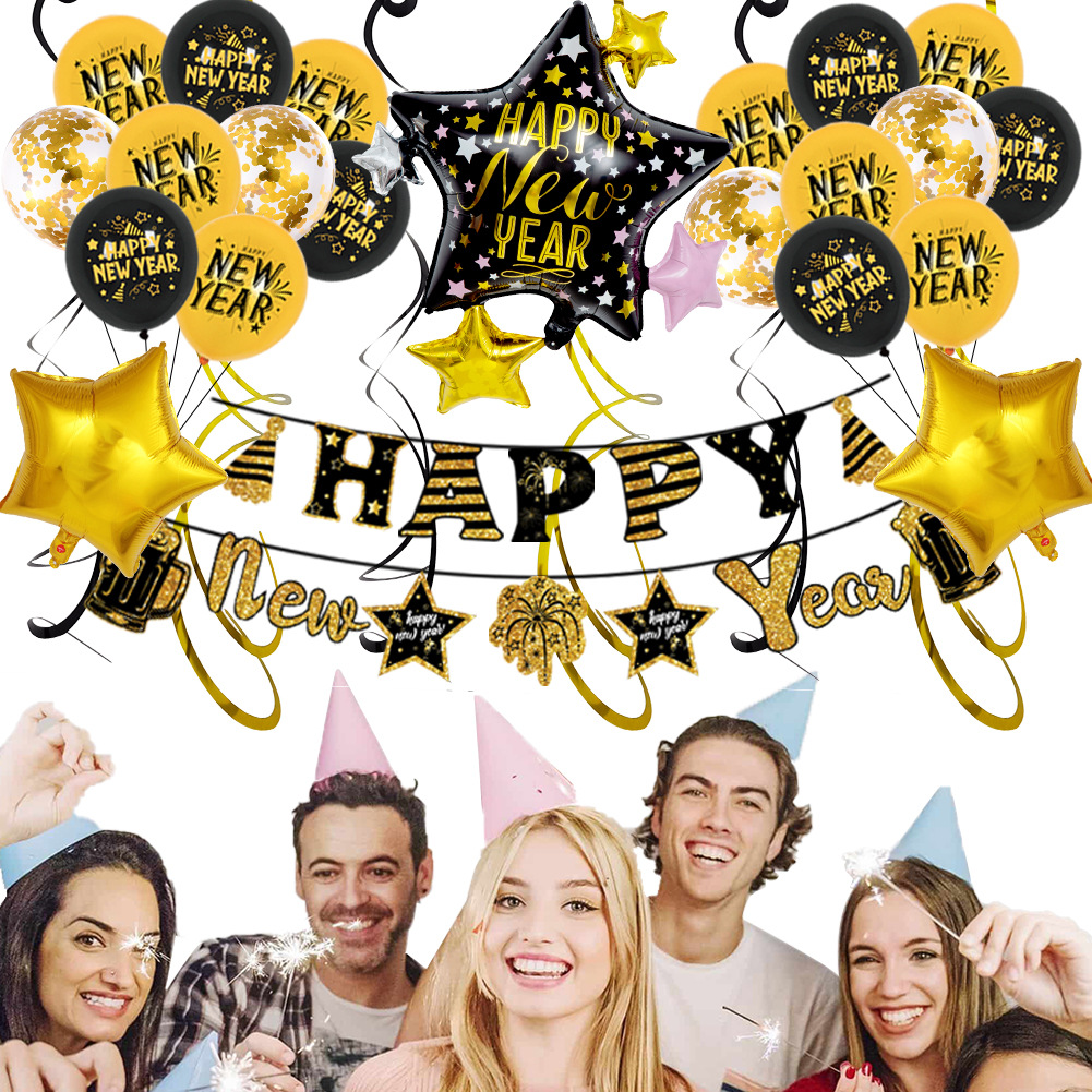 New Year Balloon Party Decoration Balloons Wholesale 12-inch Round New Year Latex Aluminum Film Combination New Year Balloons