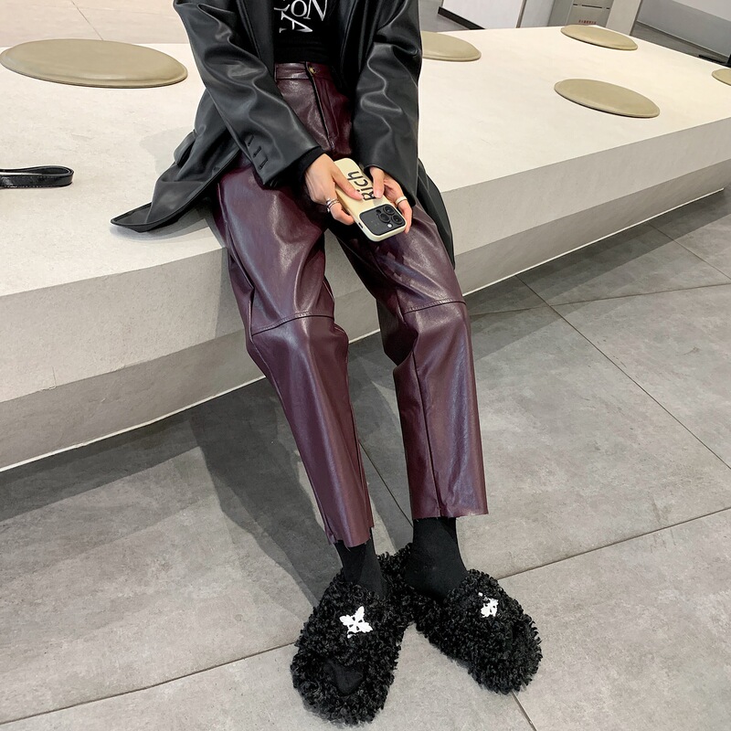 黑色PU皮裤女2025秋冬新款高腰九分气质靴裤休闲裤显瘦百搭直筒裤|undefined