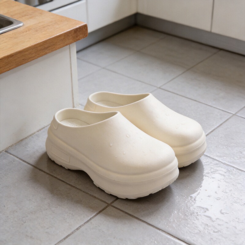 Thick-Soled Closed-Toe Slippers for Women, Lightweight Non-Slip Height-Increasing Chef Shoes, Platform Sports Half-Slip Clogs Sandals for Women