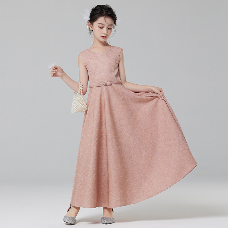 Vestido de niñas Otoño e Invierno de gama alta vestido de princesa para niños Rosa flor niña boda niña host piano disfraz