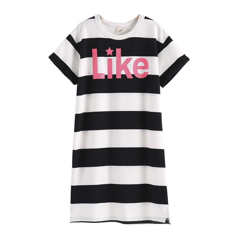 Las niñas se visten 2023 verano nuevo estilo casual vigoroso algodón camiseta falda medio y grande niños sueltos casual rayas