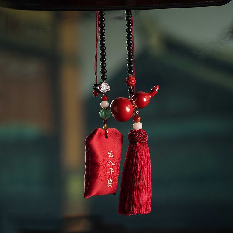 Imperial Sand Cinnabar Gourd Lucky Bag Car Pendant for Men and Women, High-End Car Interior Decoration, Safe Journey, 2026 New Model