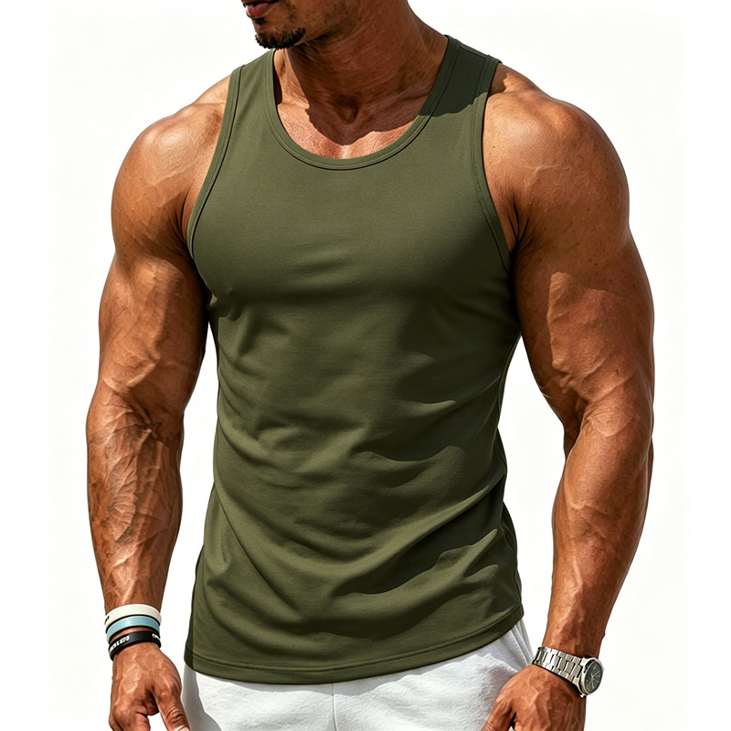 Comercio exterior transfronterizo hombres de excavación profunda culturismo fitness chaleco color sólido verano entrenamiento integral Camiseta deportiva de fondo