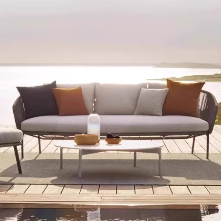 Sofá de caña al aire libre nórdico patio impermeable silla de caña solar mesa de té combinación de tejido al aire libre ocio creativo sillón reclinable
