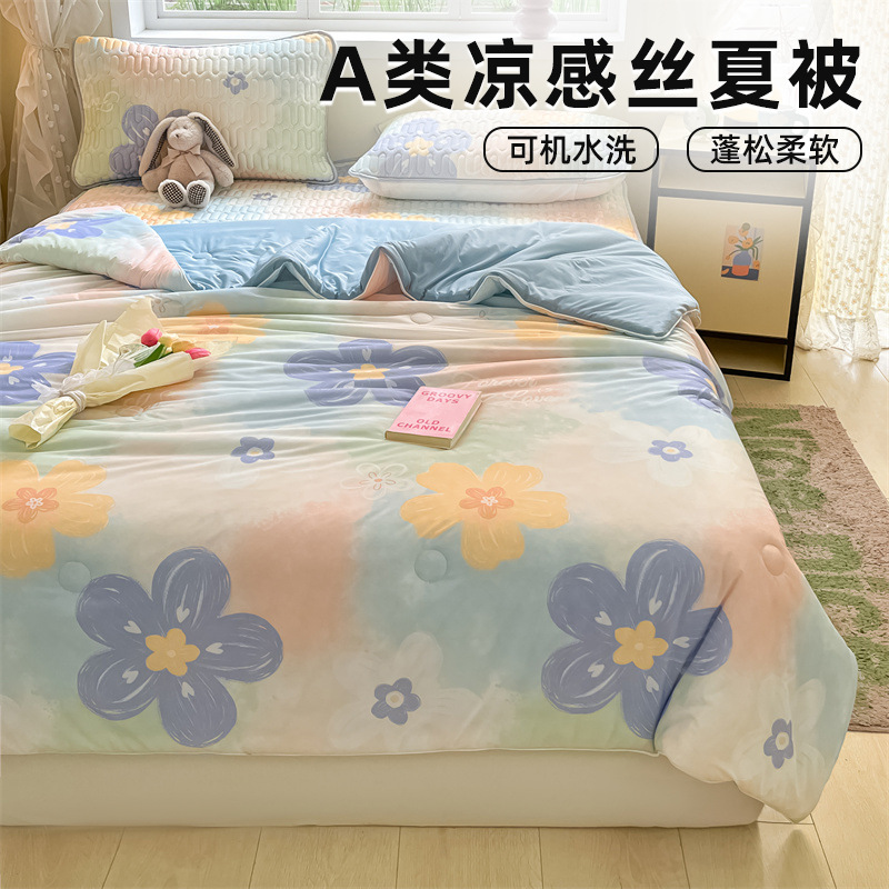 Edredón fresco de verano, colcha de aire acondicionado, lavable con lavadora, dormitorio de estudiantes de verano, colcha delgada individual y doble para niños