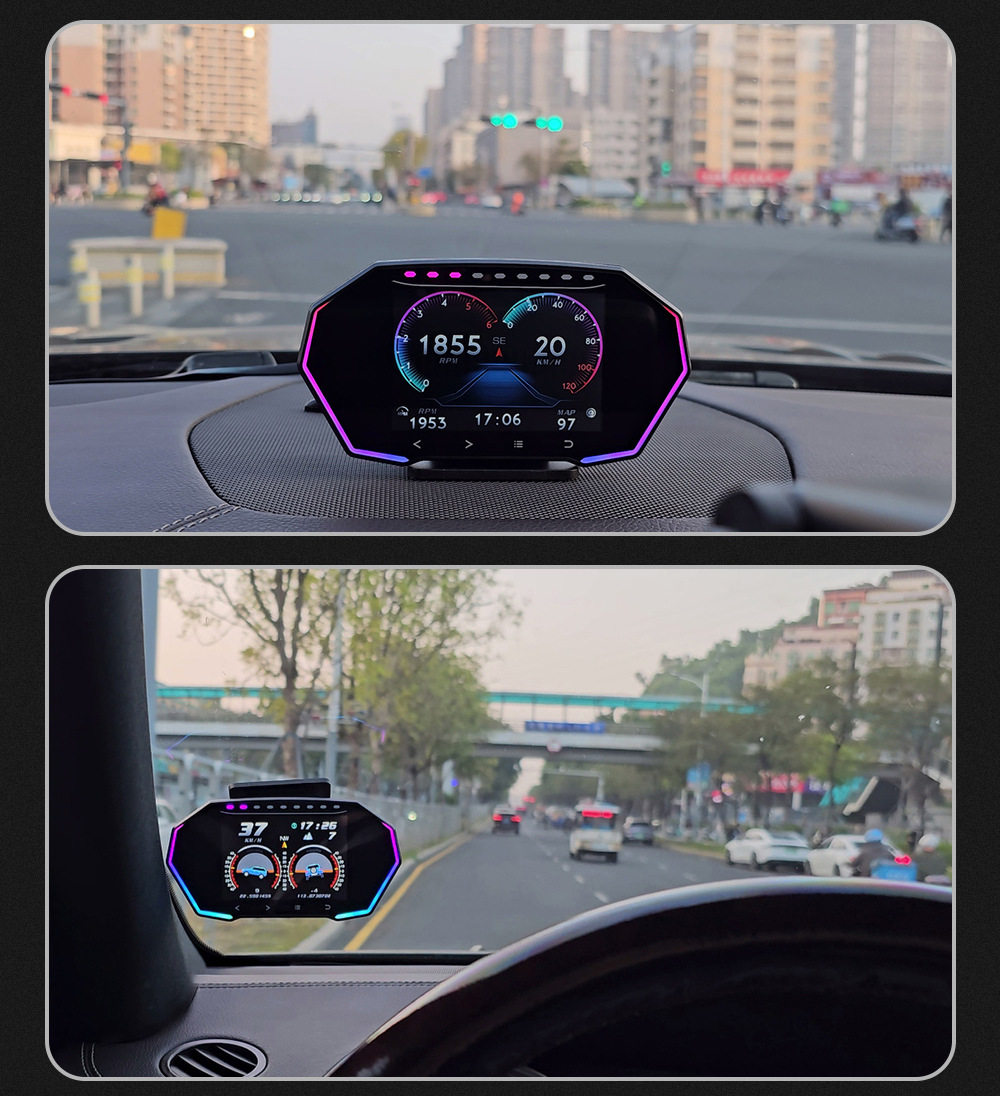 Touchscreen Car HUD Head-Up Display LCD OBD Multifunctional Water Temperature Fuel Consumption GPS Speed Slope Meter F11