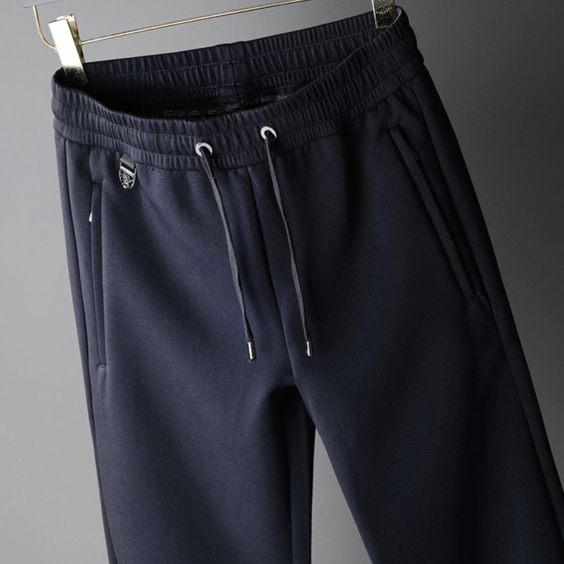 Pure Cotton Men's Sports Pants with Zipper Pockets and Elastic Waist 2025 Autum New Flat Casual Pants