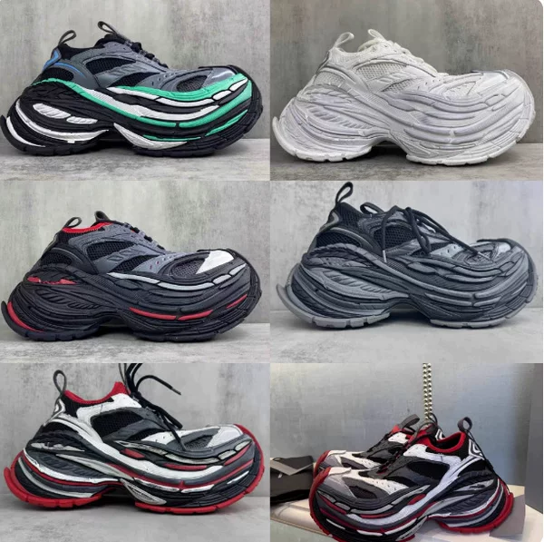Original Balenciaga 16X Dad Shoes for Men and Women, Thick-Soled, Height-Increasing 9cm, Mesh Retro Couple Sneakers with Distressed Finish