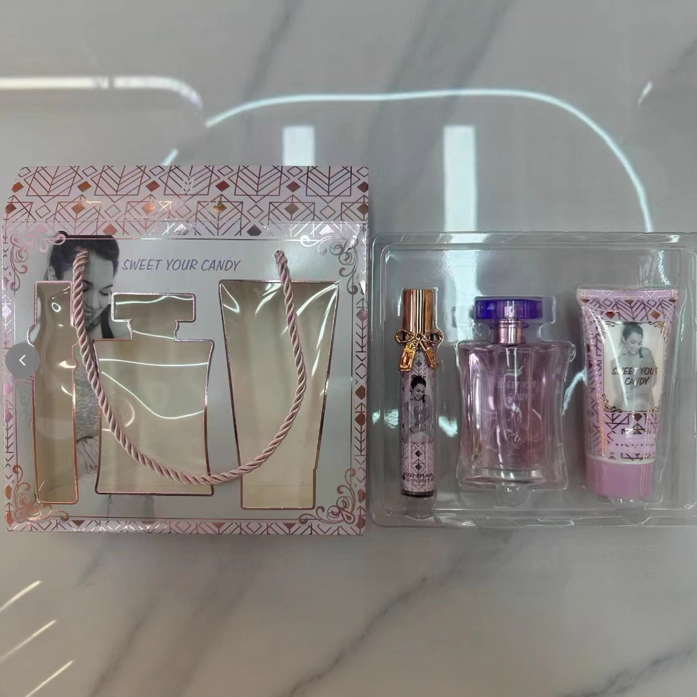 Transfronterizo de Oriente Medio caja de perfumes damas caja de regalo de agua de fragancia de tres piezas set de spray corporal de perfumes damas crema corporal