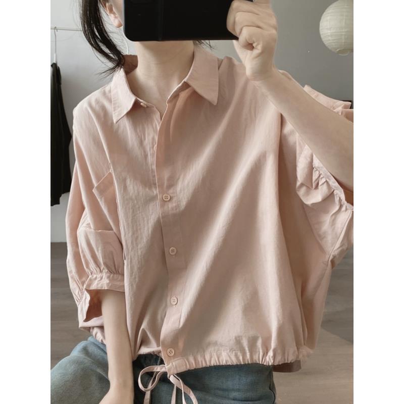 Cotton Shirt for Women, New Summer Style, Loose Fit, Plus Size, Slimming, Korean Style, Simple, Niche Design, Short Style, Age-Reducing Top Cotton Shirt for Women, New Summer Style, Loose Fit, Plus Size, Slimming, Korean Style, Simple, Niche Design, Short Style, Age-Reducing Top