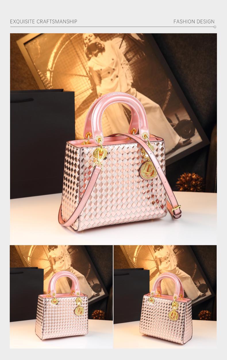 Túi xách nữ dáng đeo chéo kiểu Lady Dior thiết kế thời trang — màu vàng, bạc, màu tím, màu hồng chi tiết 11