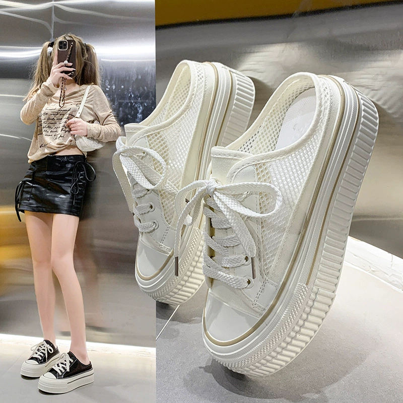 Женские полутапочки на толстой подошве с приподнятым носком, новая летняя верхняя одежда, слипоны, спортивные парусиновые сандалии.