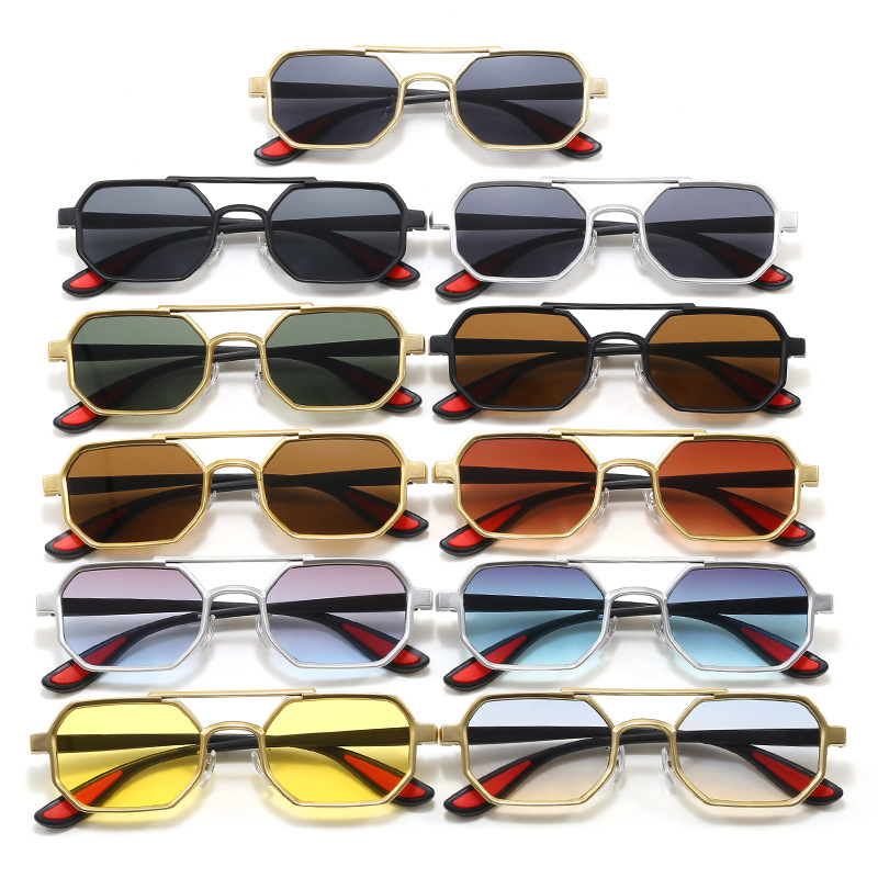 Metallic Double-Beam Sunglasses For Men, Outdoor UV Protection, Fashionable Sporty Style, Outdoor Driving Goggles_desvips.com