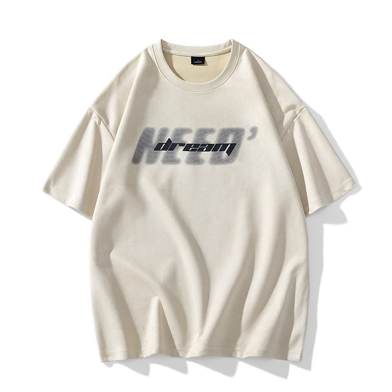 Gewaschenes altes T-Shirt im amerikanischen Stil für Herren im Sommer aus Wildleder mit kurzen Ärmeln, High Street, lockere, trendige Kleidung_voghion.com