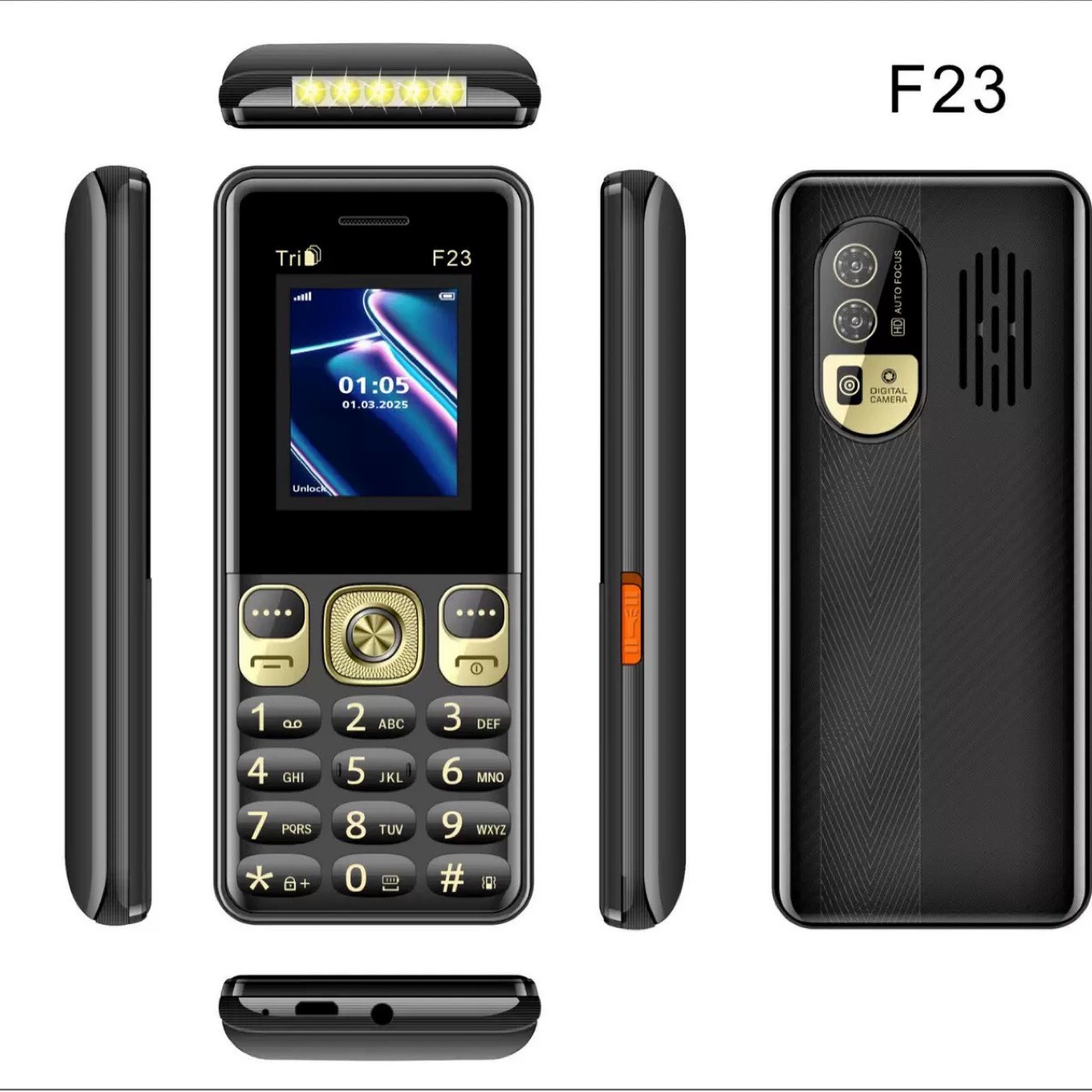 Feature phone F23, 2G non‑smart button bar, foreign‑language firmware