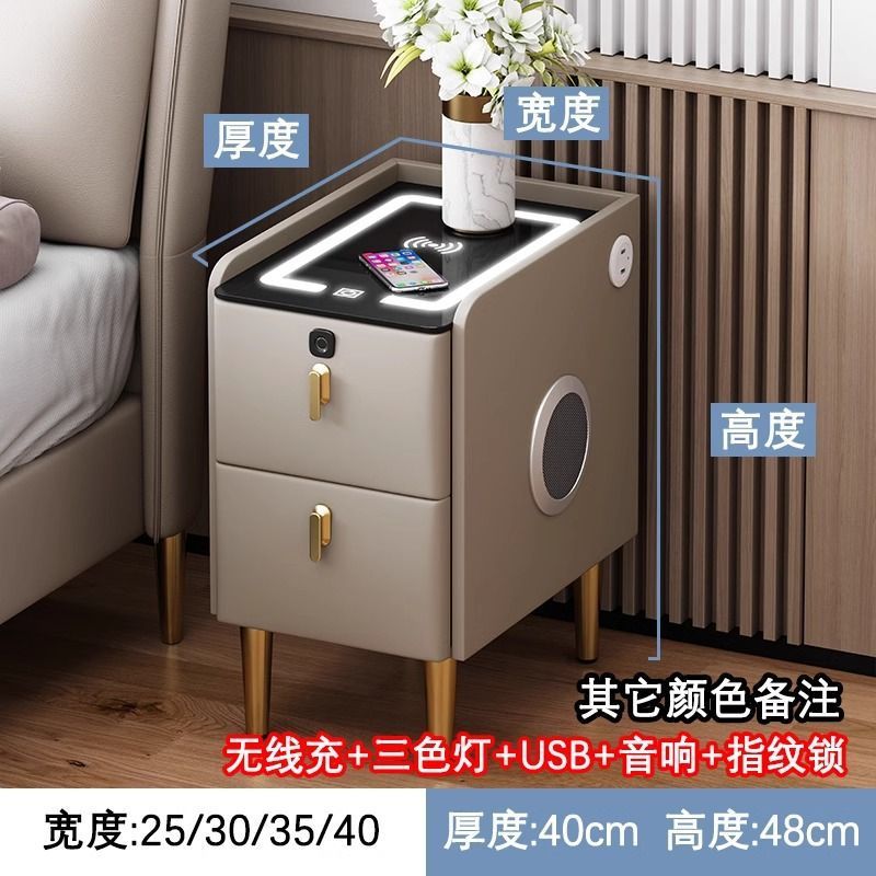 Pequeña mesa de cabecera de madera maciza lujosa cabecera de cabecera ultra estrecha armario de almacenamiento multicapa de 25cm armario de almacenamiento pequeño paquete completo