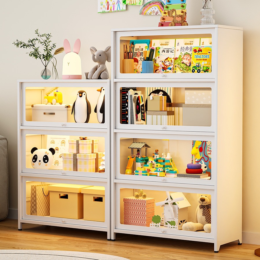 Three-Arrow Bookcase, Children's Bookshelf, Floor-Standing Home Living Room Dust-Proof Glass Door Display Cabinet, Storage Cabinet, Organizer