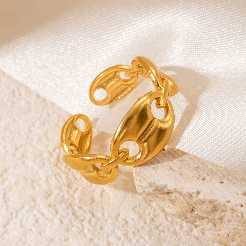 10g Weight Electroplated Gold Plating Process Golden Plated Plating Material Stone-Free Inlay Material Open Rings, Rings Classification 1 Piece Quantity Holiday, Daily Occasion 201 Stainless Steel Material Leaf, Heart Shape Pattern Women's Gender Lady Style Plating Craft Wholesale Jewelry Lady Leaf Heart Shape Floral Titanium Steel Plating Open Rings 19