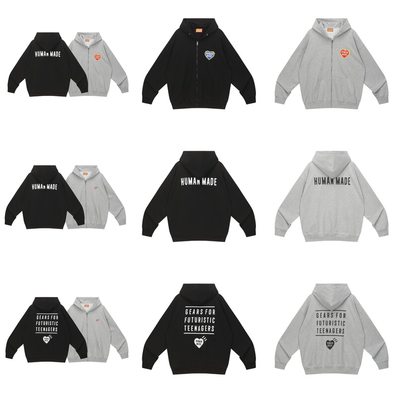 Hm Home Human Autumn and Winter Retro Zipper Hooded Sweatshirt Loose Casual Heart Print Couple Jacket for Women