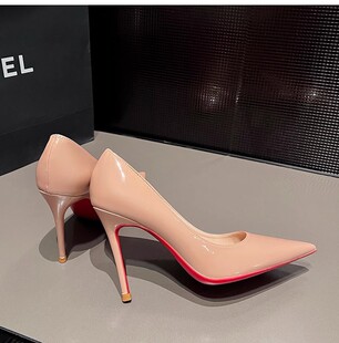 Red high heel shoes black high-grade nude new autumn elegant niche design patent leather single-layer shoes thin high heels for women