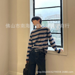 高品质 M1U家口袋字母贴布条纹长袖衫日系清新百搭运动打底T恤潮