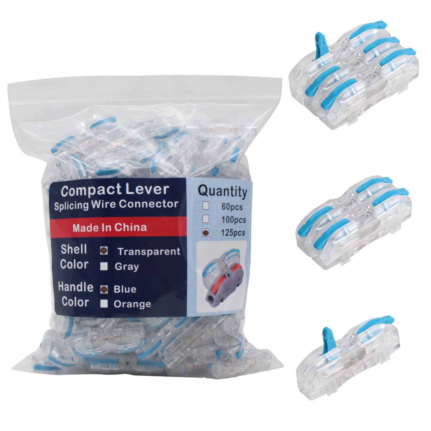 YQSIYU 125 件杠杆螺母紧凑拼接线连接器,1 个导体快速连接电气拼