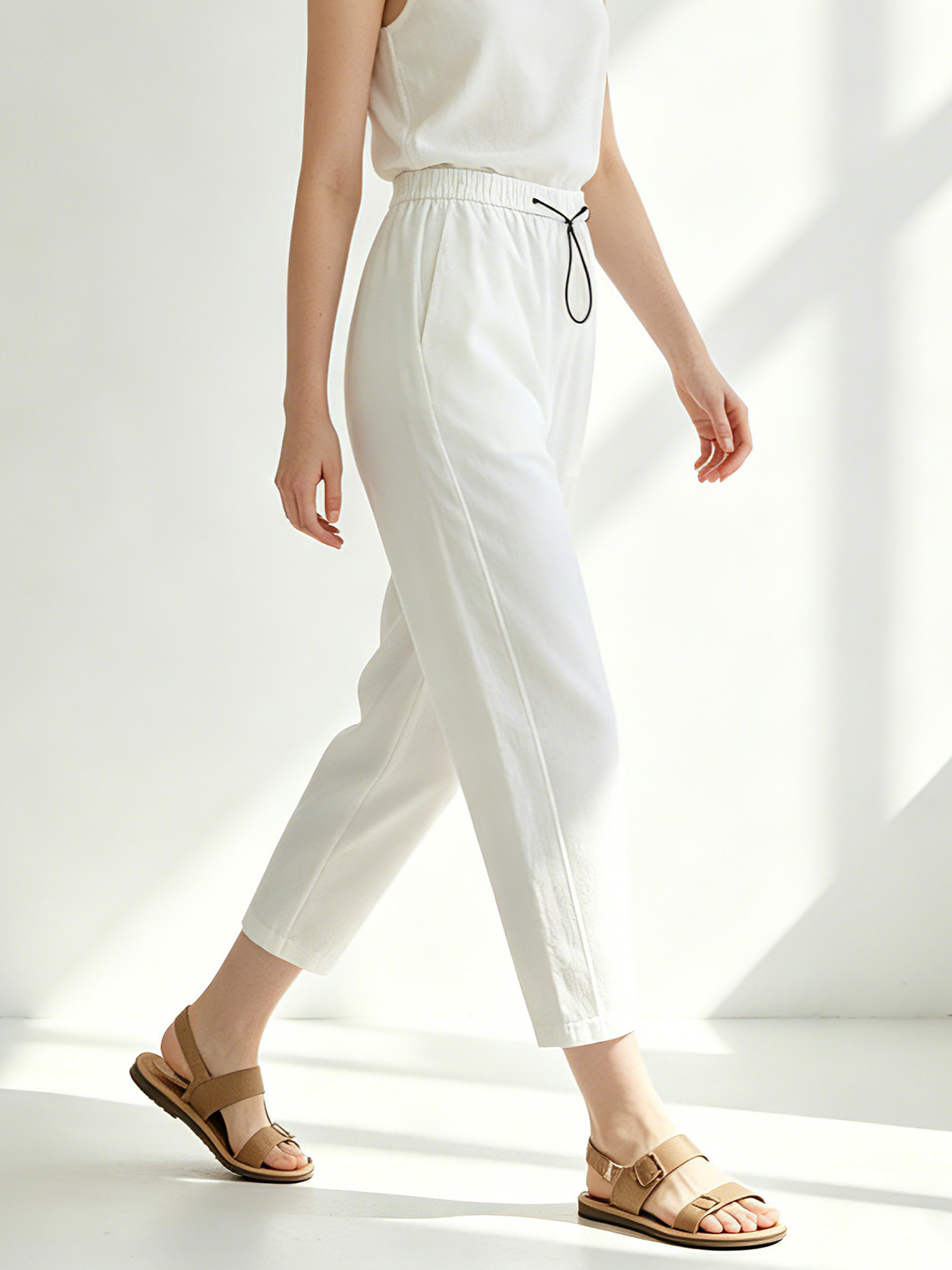 Quần culottes nữ ống rộng cạp chun rút dây dáng lười — Xanh lông mòng đen