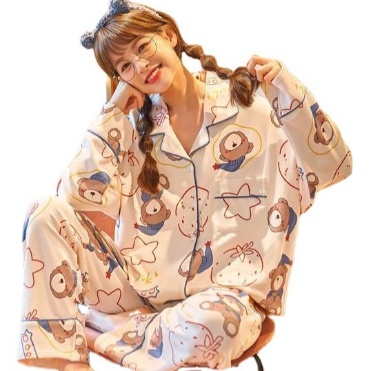 Pijamas de Primavera y Otoño para Mujer, Estilo 2025, Conjunto de Dos Piezas de Manga Larga, Talla Grande, Informal, Bonito, Conjunto para Estar en Casa en Otoño e Invierno