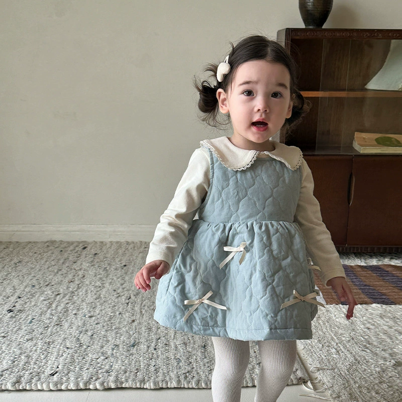 Детское платье для девочек "Сахарная груша", осень 2025, новый стиль, корейский стиль, утепленный жилет, платье принцессы, одежда для малышей