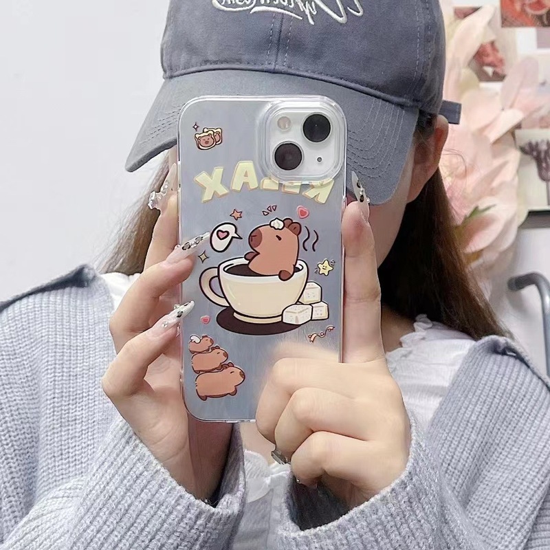 羽纱カピバラ漫画風iPhone16promax/Apple14スマホケース カップル向け13個性的シェルケース|undefined