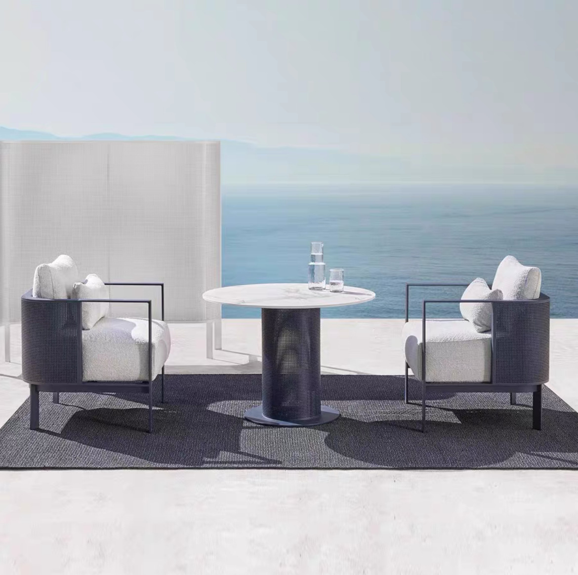 Sofá de acero inoxidable al aire libre Combinación Villa Jardín Mesa y silla de ocio Ventas Balcón Muebles al aire libre