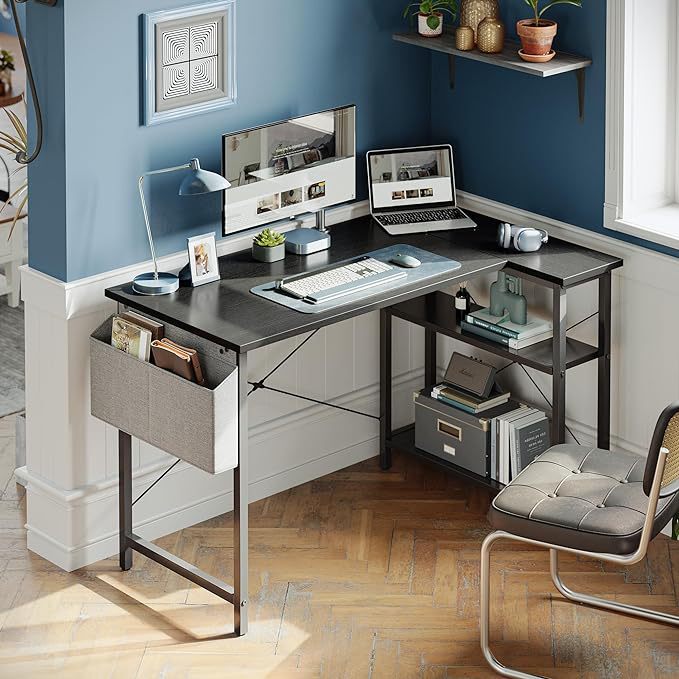 Custom L Shaped Desk Computer Desk with Double-Sided Storage Shelves Home Office Corner Desk Study Writing