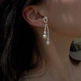 法式温柔14K包金天异形然巴洛克珍珠耳环个性打结蝴蝶结耳钉耳饰