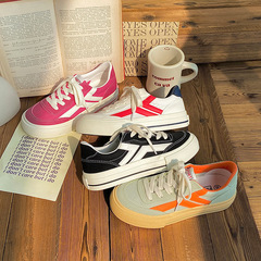 2023夏季新款設計感帆布鞋子女透氣小白鞋帆布小眾百搭撞色板鞋子