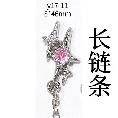 En línea popular LZ estrella mango circón joyería de uñas al por mayor amor cadena arco Rosa diamante decoración de uñas