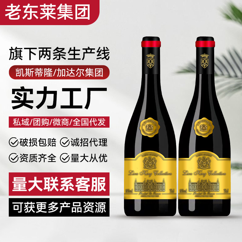 进口红酒批发春节红酒礼盒装绒布袋包装金属标法国14度干红葡萄酒