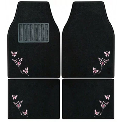 Upper Protective Carpet Dirt-resistant | Universal Foot Pad - three-butterflies-black-border-universal-car-floor-mat-set
