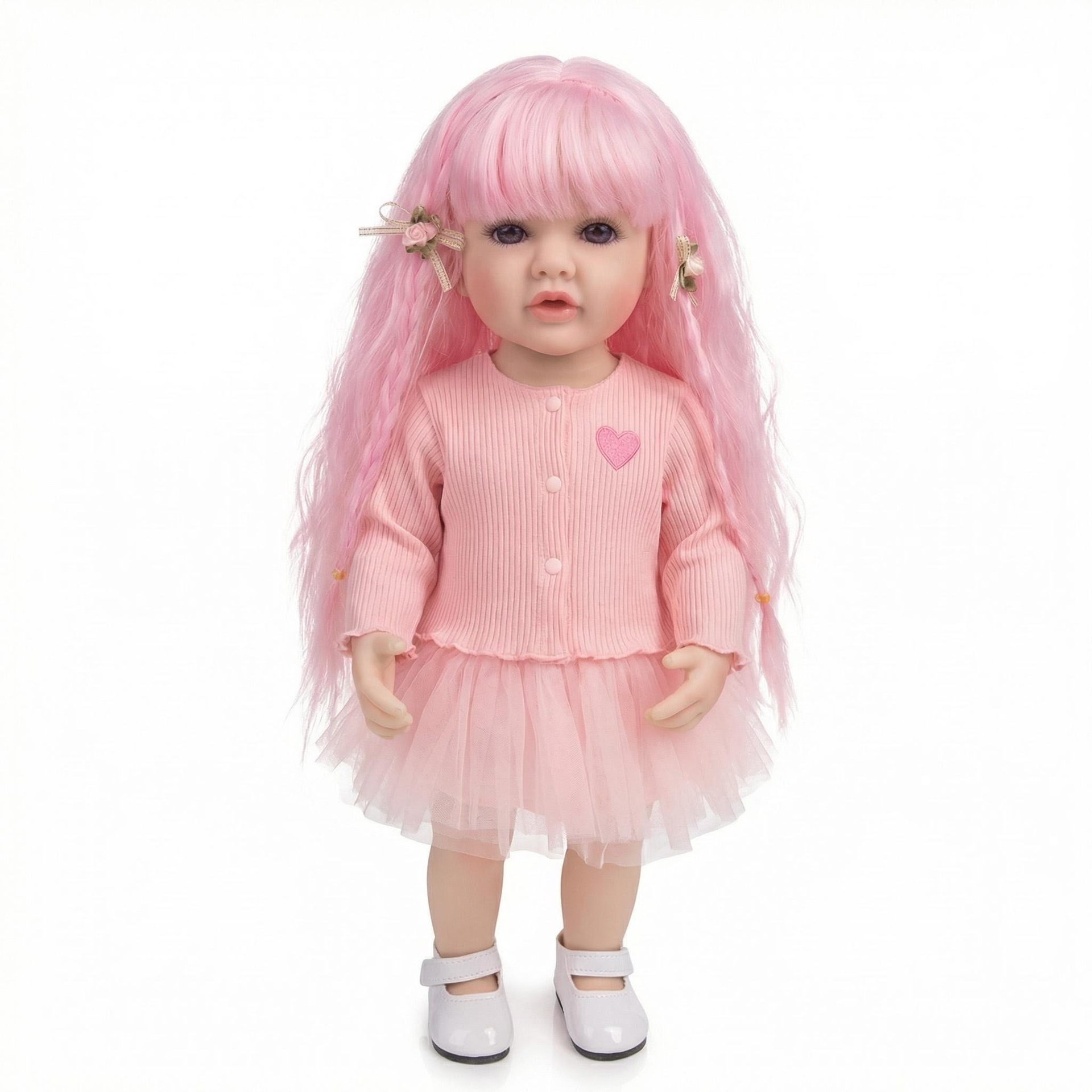 NPK22inch bordado polvo amor Betty simulación muñeca renacida para acompañar a los niños regalos de vacaciones preferidos